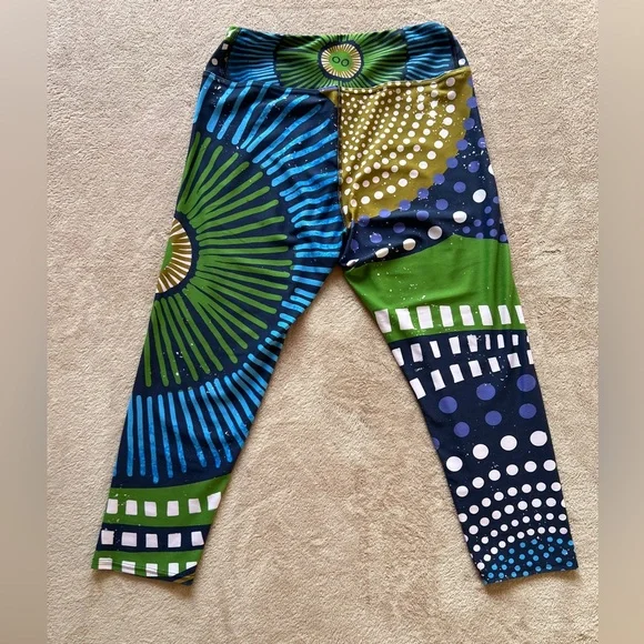 Loony legs sz L “Ethno Pop” blue green funky wild print fun Print Leggings EUC - Picture 7 of 8